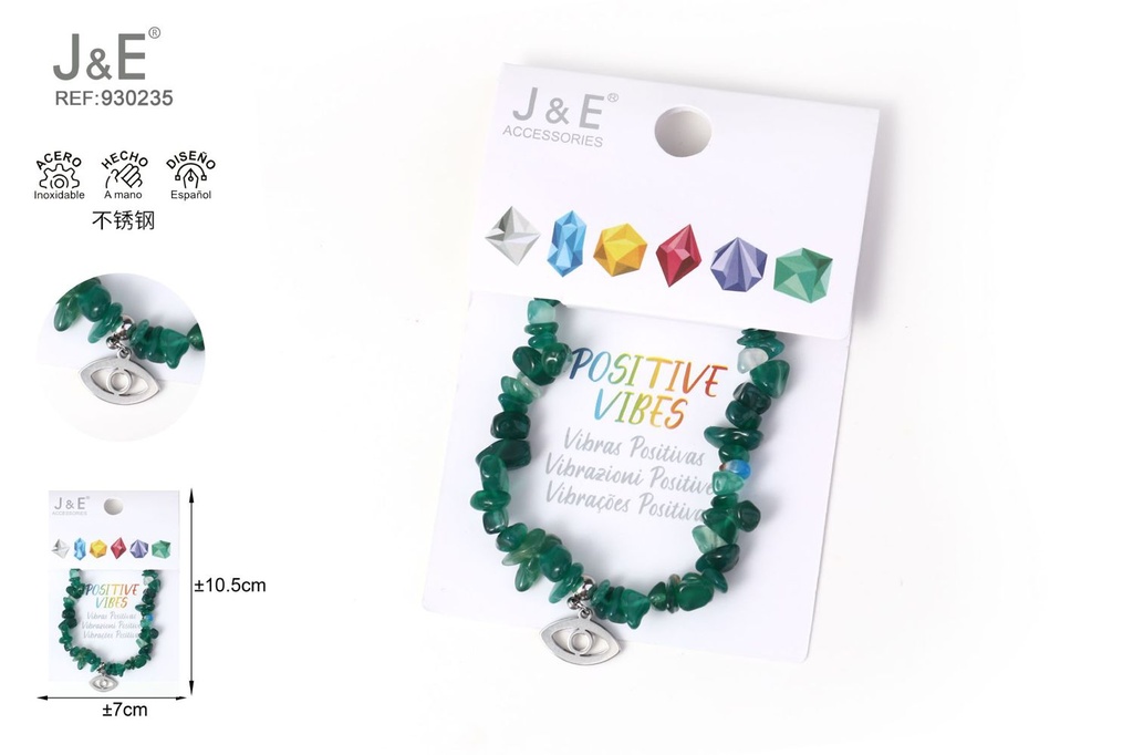[12u/cx]Pulsera de acero inoxidable con cuentas de piedra #46101
