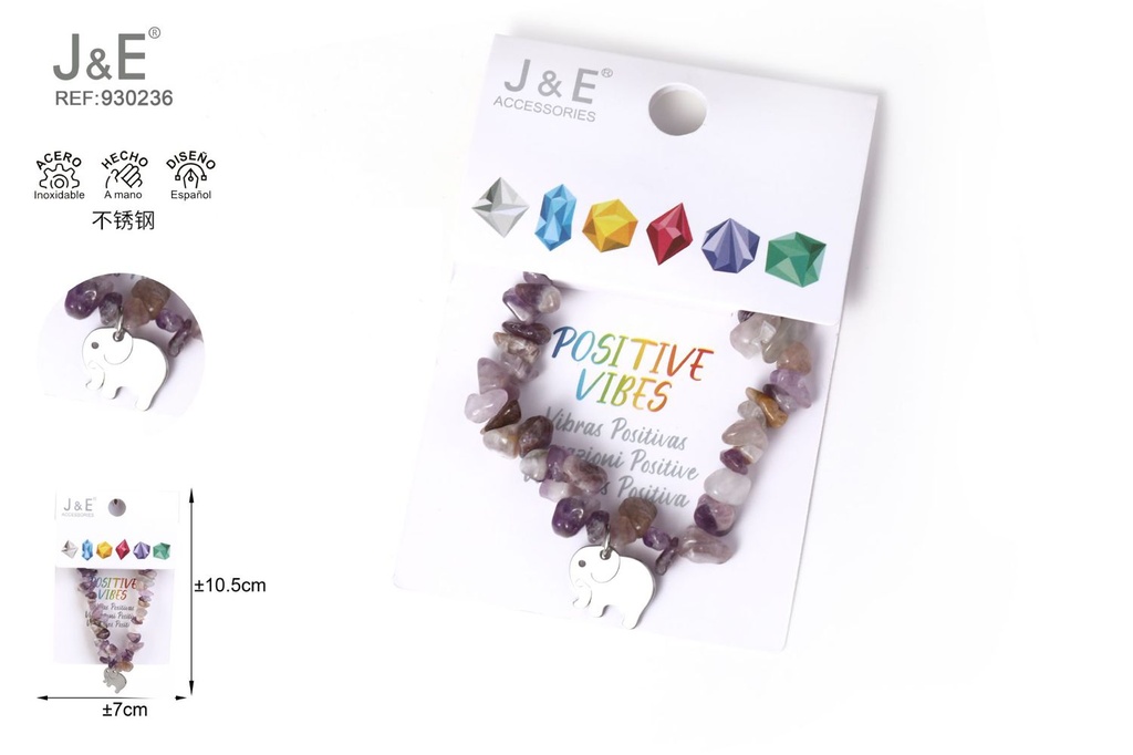 [12u/cx]Pulsera de acero inoxidable con cuentas de piedra #46104