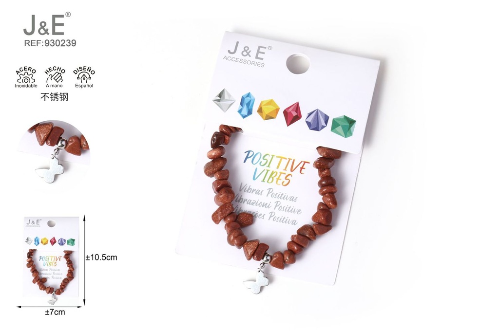 [12u/cx]Pulsera de acero inoxidable con cuentas de piedra #46123