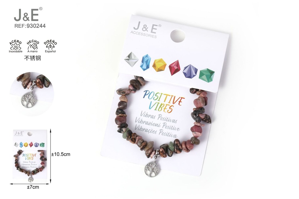 [12u/cx]Pulsera de acero inoxidable con cuentas de piedra #46136