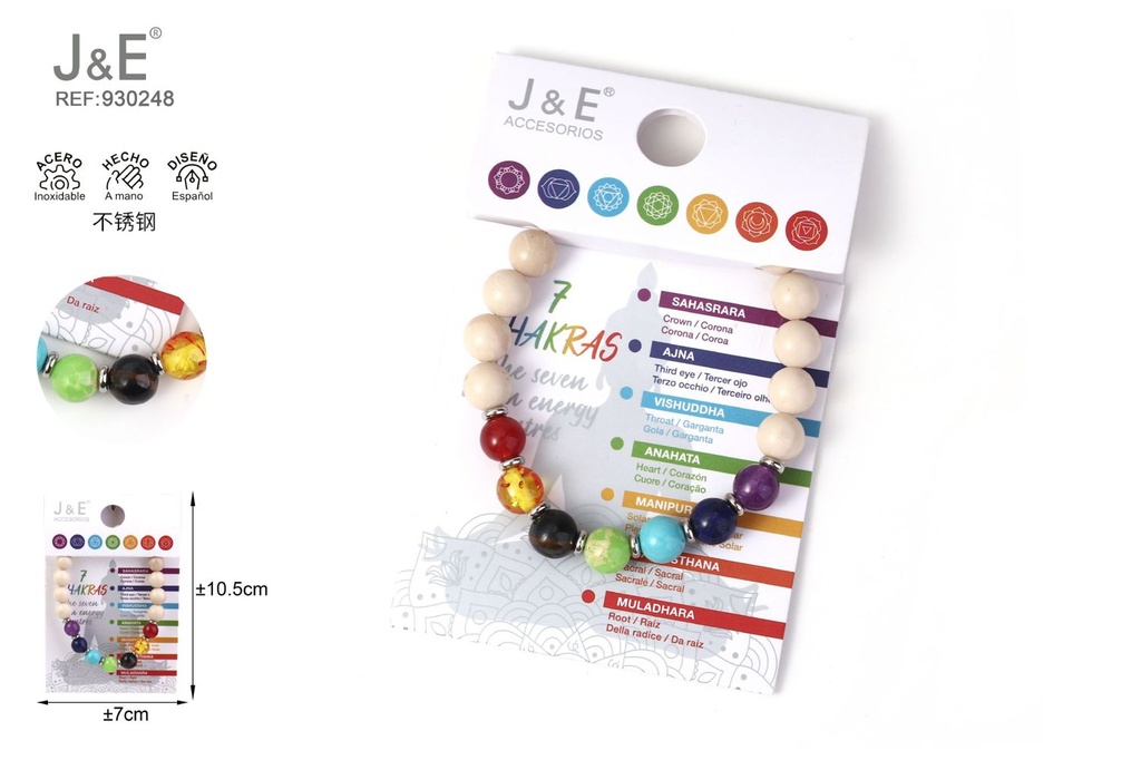 [12u/cx]Pulsera de acero inoxidable de siete chakras #46218 - Marfil