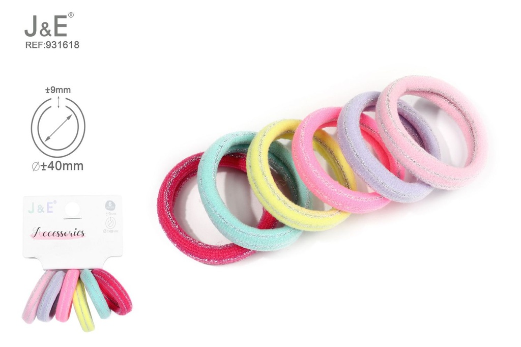 [12u/cx]Set de 6 anillos de toalla de nylon con rayas de brillo 12#
