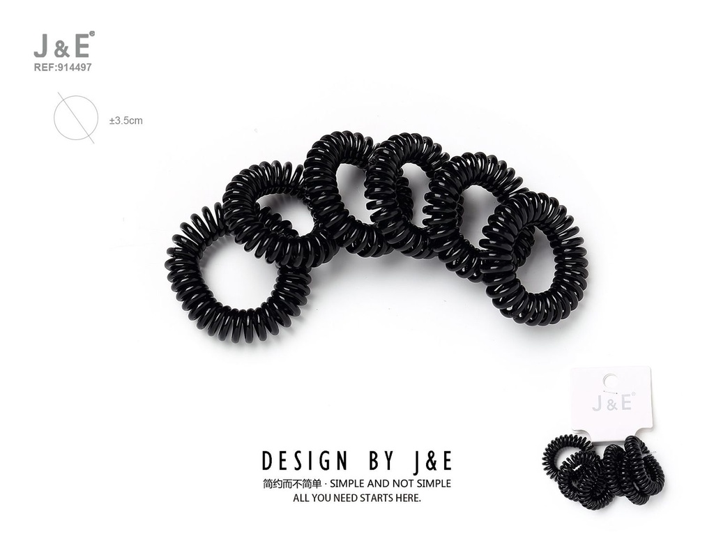 [12u/cx]Set de 6 Ligas de teléfono doble faz color negro 3.5cm