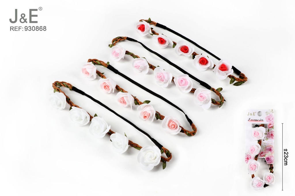 [12u/cx]Banda para el cabello con flores artificiales y espuma de colores