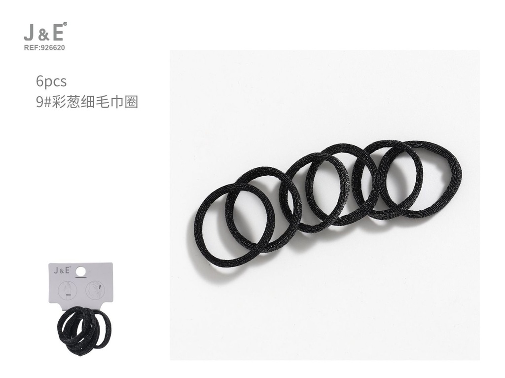 [24u/cx]Conjunto de 6 aros de toalla finos multicolor negros modelo XH-41193 talla 9# limpieza