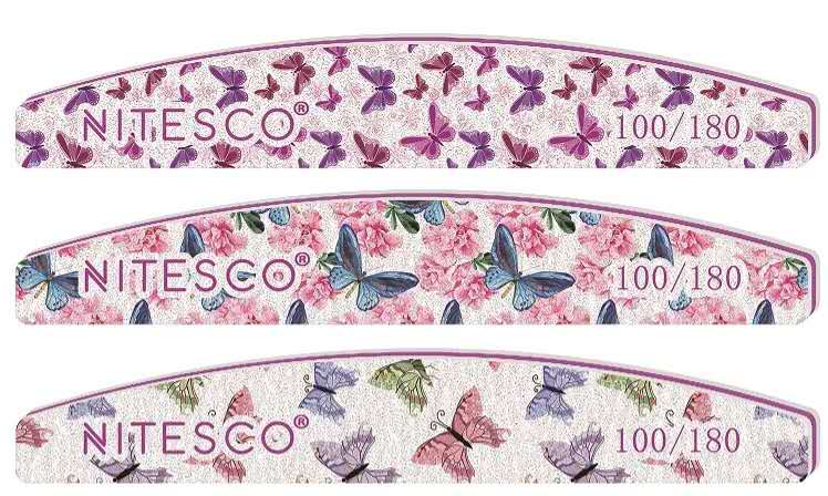 [25u/cx] Lixa de unha cinza-branca – Semicircular série borboleta 1,6MM núcleo violeta, fundo de papel de lixa amarelo