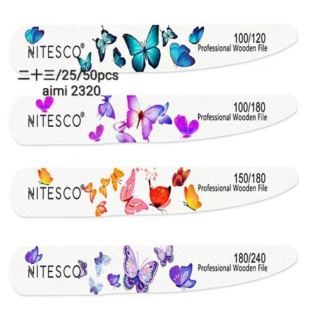 [50u/cx] Lixa de unha alta gama branco leite – Forma faca 1,6MM núcleo de madeira, fundo de papel de lixa amarelo