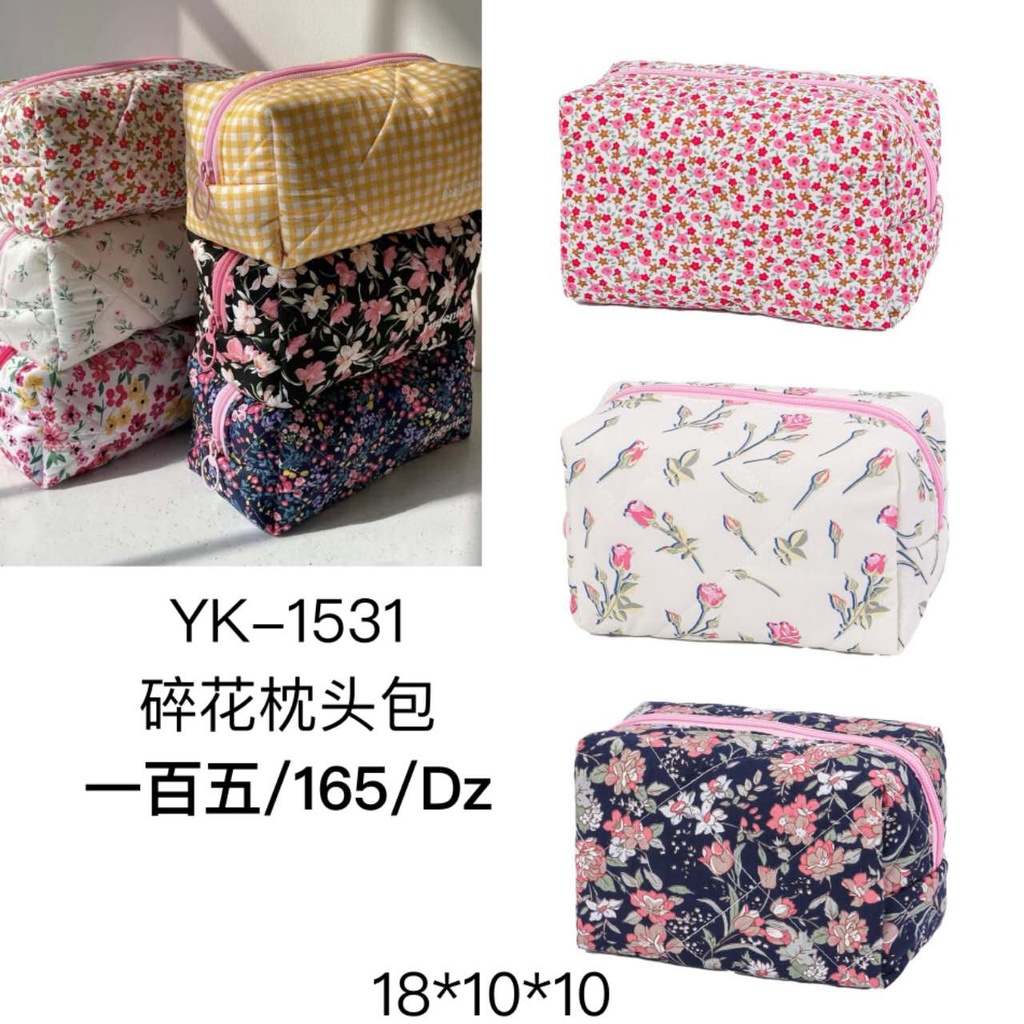[12u/cx]Estuche acolchado de tela con diseño de flores pequeñas 18*10*10cm