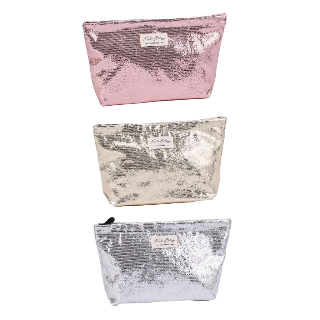 [12u/cx]Estuche hexagonal grande de PVC con hilo plateado 27x7x16cm