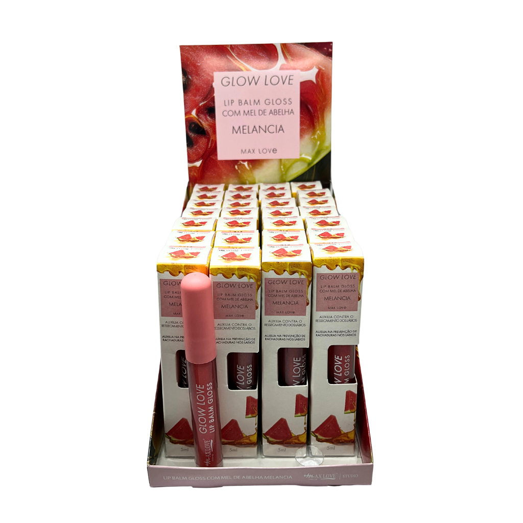 Lip Balm Gloss com Mel de Abelha Melancia_Display COM 28 UNIDADES