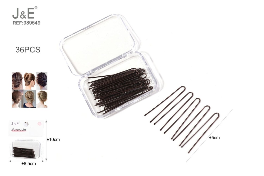 [12u/cx]Set de 36 horquillas U paralelas marrón 5 cm