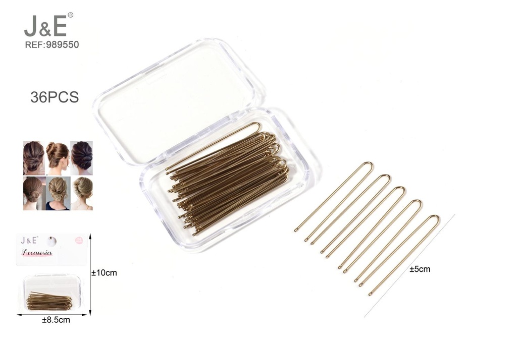 [12u/cx]Set de 36 horquillas U paralelas doradas 5 cm