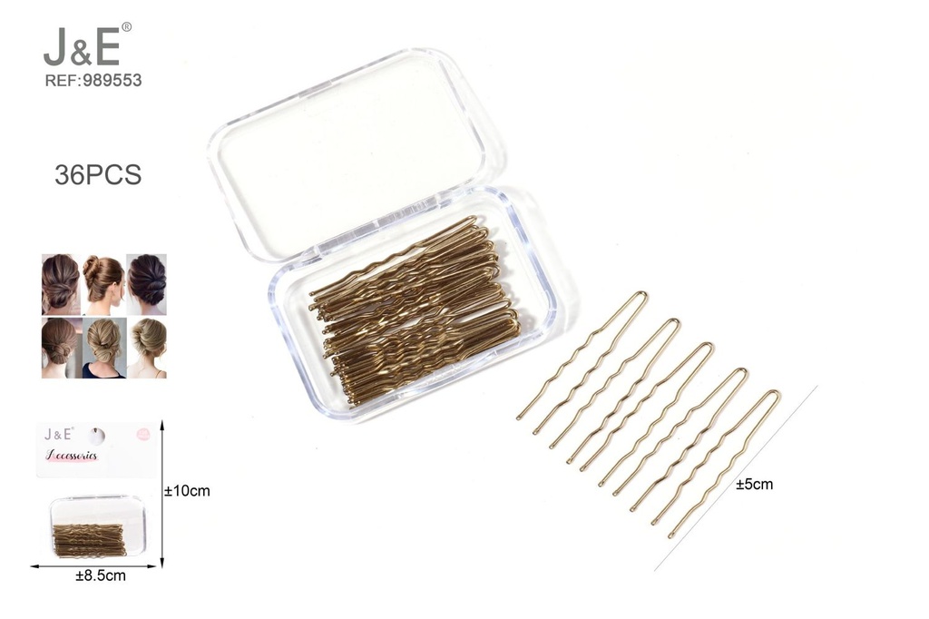 [12u/cx]Set de 36 horquillas U onduladas doradas 5 cm