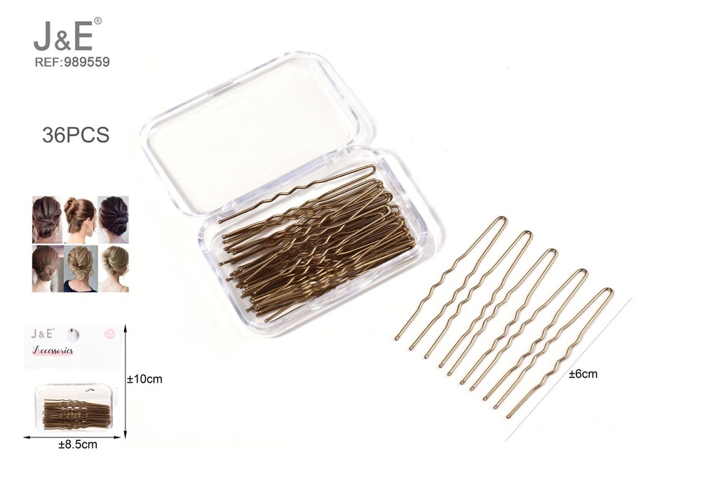 [12u/cx]Set de 36 horquillas U onduladas doradas 6 cm