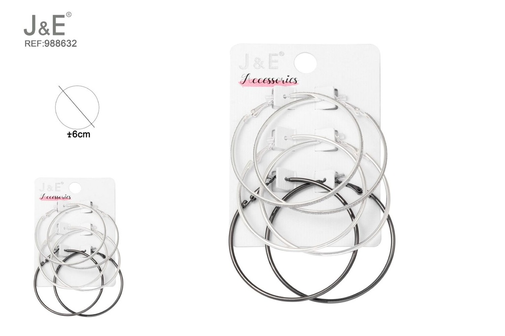 [6u/cx]Pendientes plata gruesa y negro pistola 3 pares