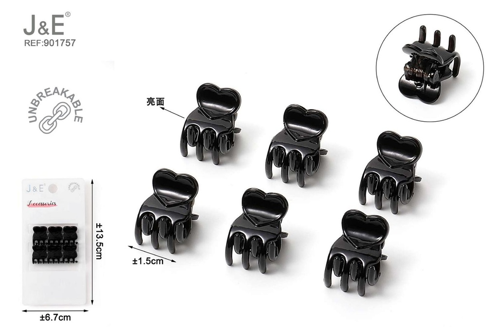 [12u/cx]Set de 6 pinzas pequeñas negras 1.5 cm