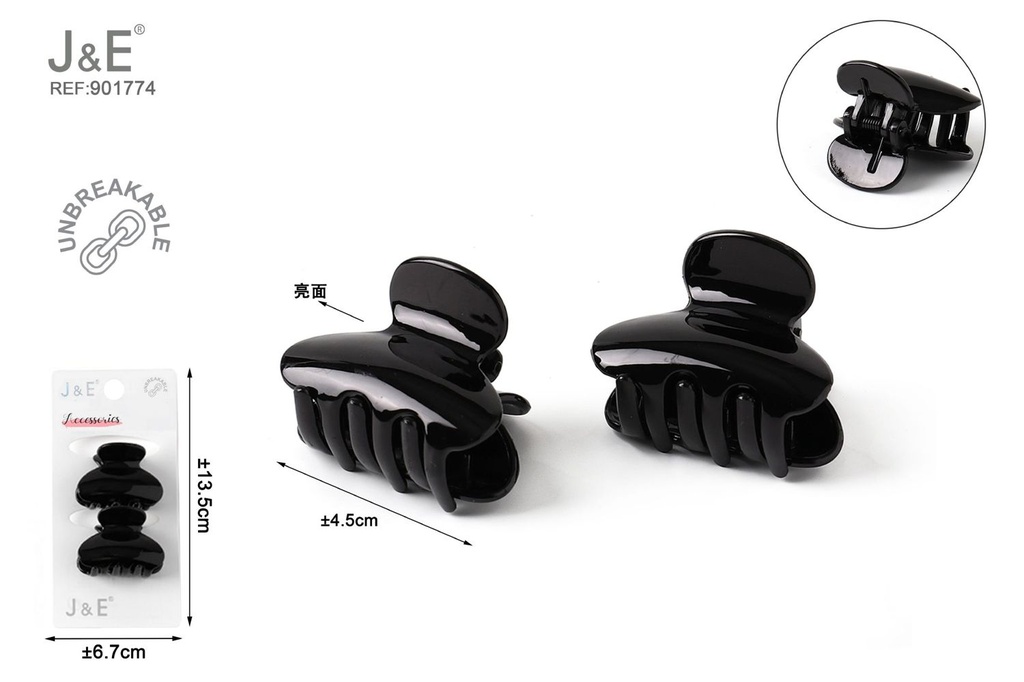 [12u/cx]Set de 2 pinzas pequeñas negras 4.5 cm