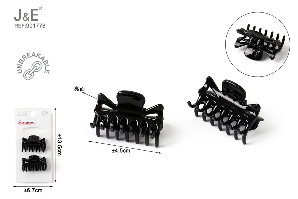 [12u/cx]Set de 2 pinzas pequeñas negras 4.5 cm