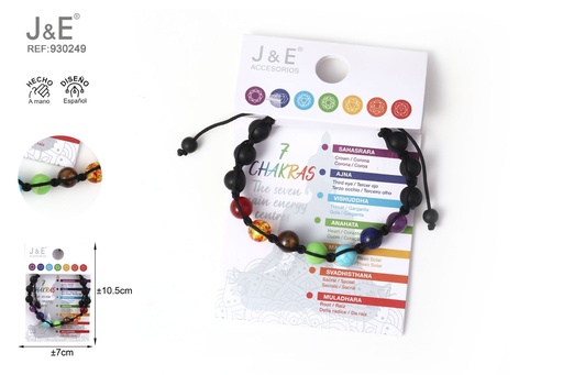 [930249] [12u/cx]Pulsera de siete chakras ajustable con cordón tejido #45958, negro mate