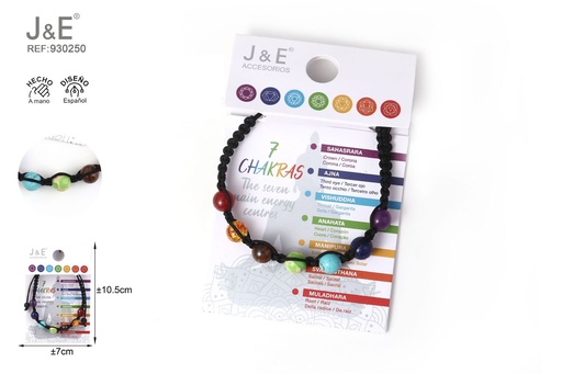 [930250] [12u/cx]Pulsera de siete chakras ajustable con cordón tejido #45959