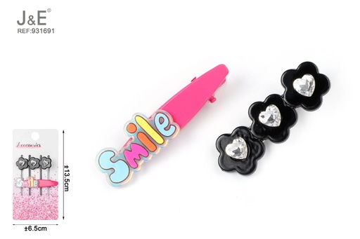 [931691] [12u/cx]Set de 2 clips flower smile 1 pcs