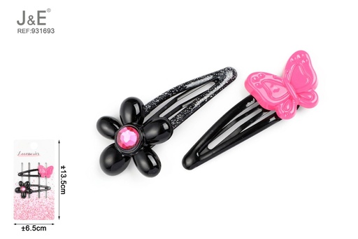 [931693] [12u/cx]Set de 2 pinzas de mariposa y flor BB