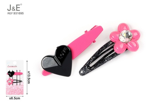 [931695] [12u/cx]Set de 2 pinzas corazón y flor + BB