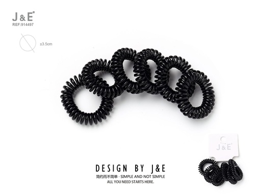 [914497] [12u/cx]Set de 6 Ligas de teléfono doble faz color negro 3.5cm