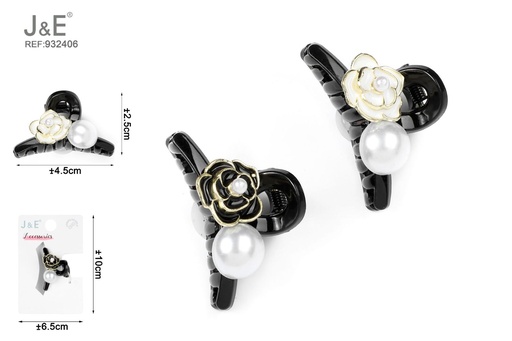 [932406] [12u/cx]Pinza de garra de 4.5cm con diseño de flor de té