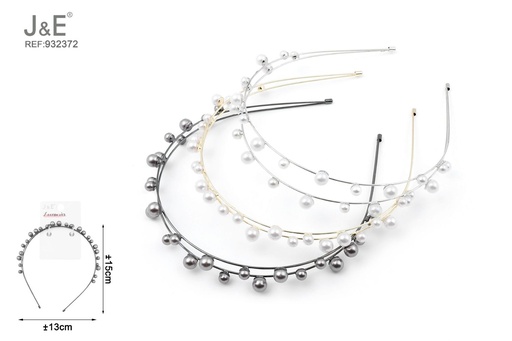 [932372] [12u/cx]Diadema de perlas grandes y pequeñas doble capa 13 cm