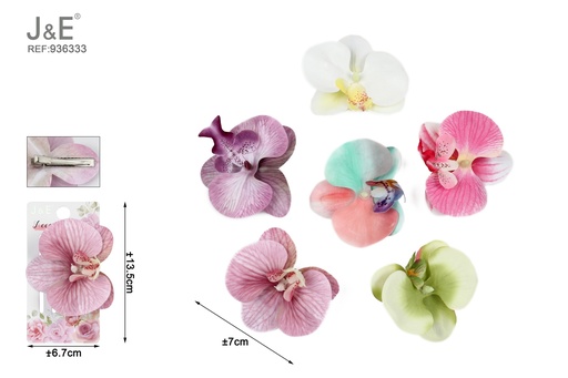[936333] [12u/cx]Pinza de pico de pato pequeña con orquídea artificial 7 cm