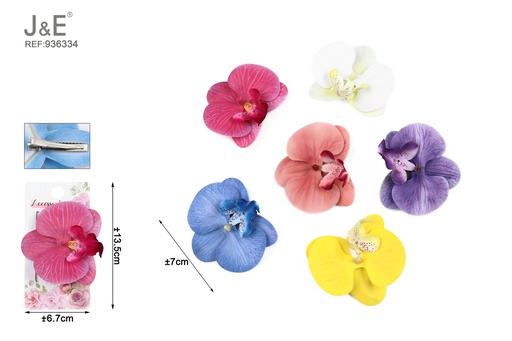 [936334] [12u/cx]Pinza de pico de pato pequeña con orquídea artificial 7 cm