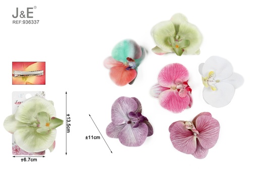 [936337] [12u/cx]Pinza de pico de pato grande con orquídea artificial 11 cm