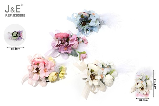 [930895] [12u/cx]Broche de tres usos con diseño de flor artificial, color primavera
