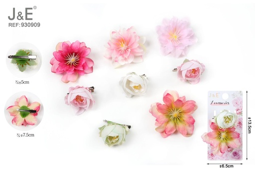 [930909] [12u/cx]Pinza de pico de pato con flores artificiales combinadas
