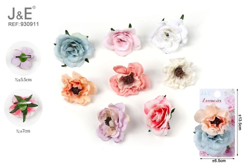 [930911] [12u/cx]Pinza de pico de pato con flores artificiales combinadas