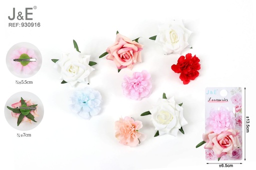 [930916] [12u/cx]Pinza de pico de pato con flores artificiales combinadas