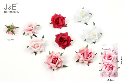 [930917] [12u/cx]Pinza de pico de pato con flores artificiales combinadas 2 piezas