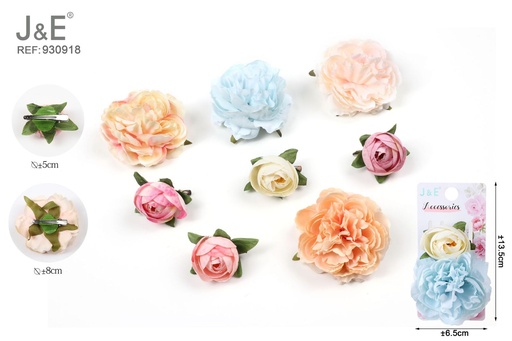 [930918] [12u/cx]Pinza de pico de pato con flores artificiales combinadas 2 piezas