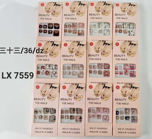 [LX-7559] [12u/cx]Uñas postizas para pies con múltiples diamantes