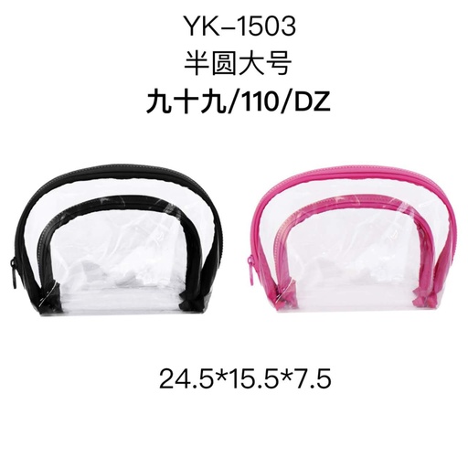 [YK - 1503] [12u/cx]Estuche semicircular grande de PVC transparente Negro
