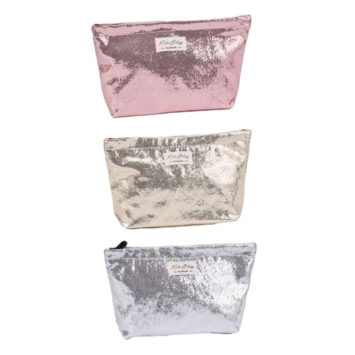 [YK - 1534] [12u/cx]Estuche hexagonal grande de PVC con hilo plateado 27x7x16cm