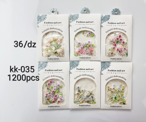 [KK-035] [12u/cx]Decoración de uñas en bolsa rosas y hojas verdes