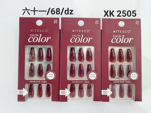 [XKQ-2505] [12u/cx]Uñas postizas 24 piezas 0074 (Forma ballet medio) color sólido