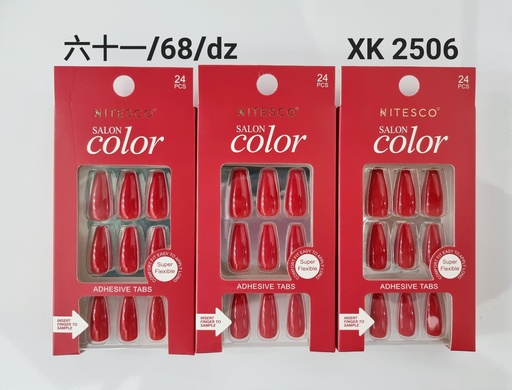 [XKQ-2506] [12u/cx]Uñas postizas 24 piezas 0074 (Forma ballet medio) color sólido