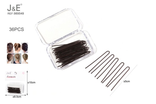 [989549] [12u/cx]Set de 36 horquillas U paralelas marrón 5 cm