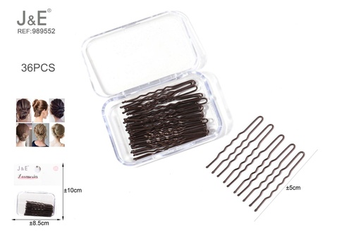 [989552] [12u/cx]Set de 36 horquillas U onduladas marrón 5 cm