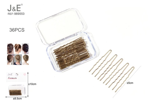 [989553] [12u/cx]Set de 36 horquillas U onduladas doradas 5 cm