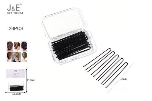 [989554] [12u/cx]Set de 36 horquillas U paralelas negras 6 cm