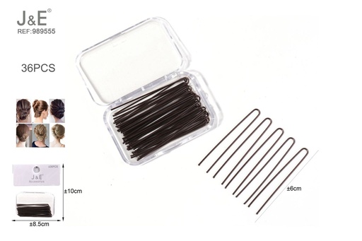 [989555] [12u/cx]Set de 36 horquillas U paralelas marrón 6 cm
